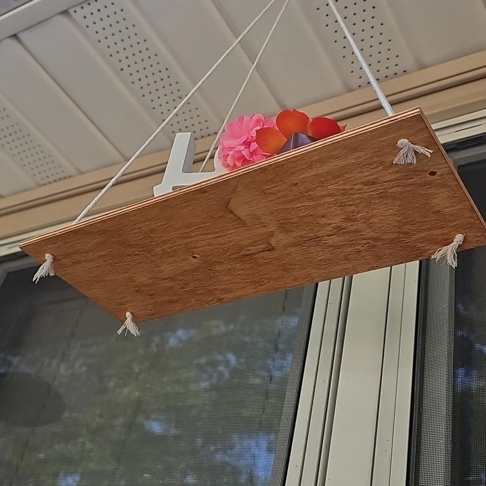 White and Brown Hanging Love Shelf With Plastic Planter